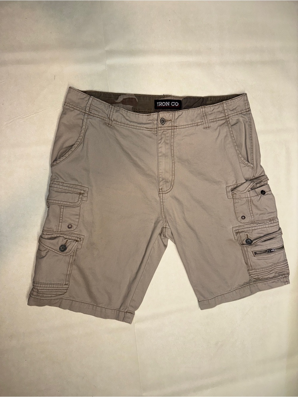 Iron Co Men's Khaki Cargo Shorts with Multi-Pocket Utility